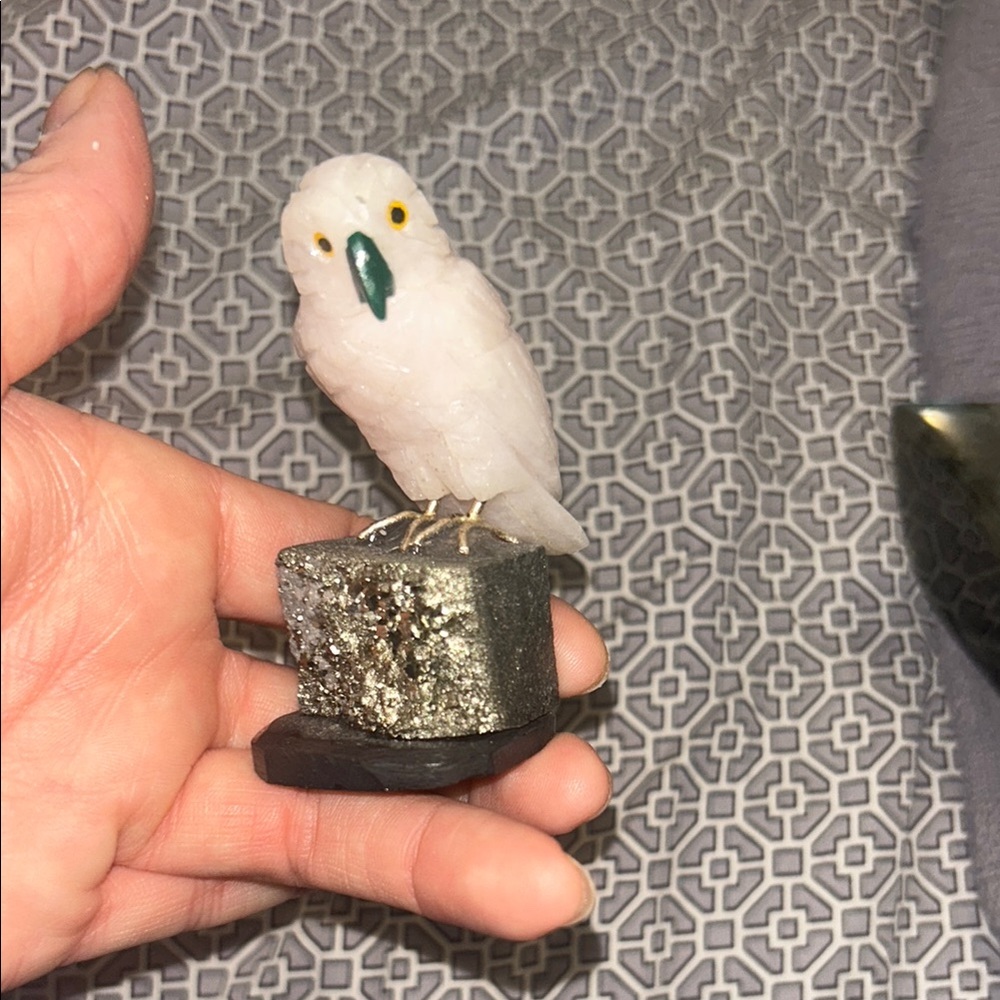 Pink Calcite Bird on Pyrite Block
